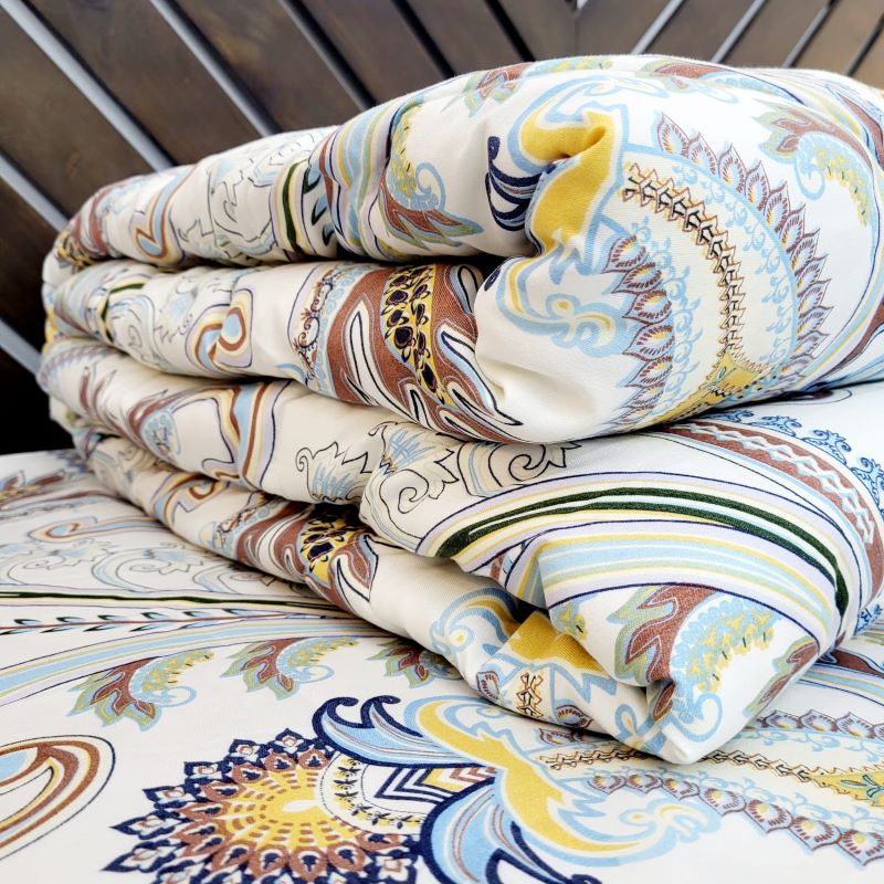 Comforter Bedding Combo Set Double Bed, Microfiber, Paisley Ivory White
