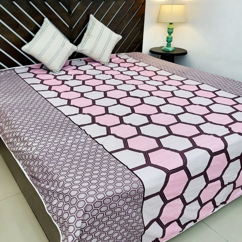 Dohar 100% Cambric Cotton Reversible Double Bed AC Blanket, Abstract Pink Brown