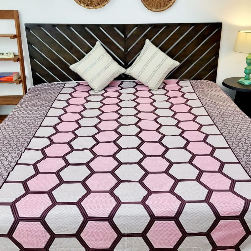 Dohar 100% Cambric Cotton Reversible Double Bed AC Blanket, Abstract Pink Brown