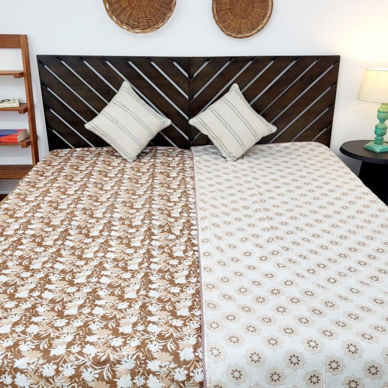 Dohar 100% Cambric Cotton Reversible Single Bed AC Blanket, Floral Brown