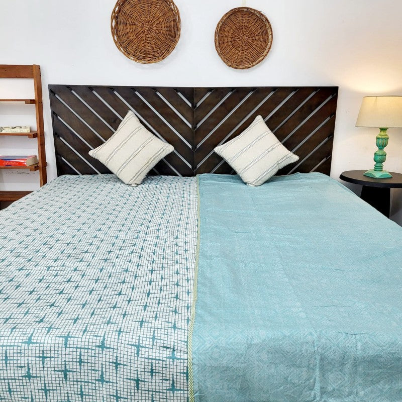 Dohar 100% Cambric Cotton Reversible Single Bed AC Blanket, Teal Stars