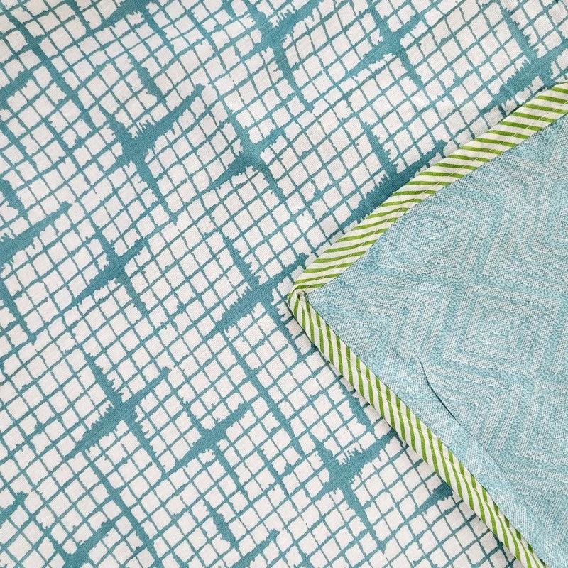 Dohar 100% Cambric Cotton Reversible Single Bed AC Blanket, Teal Stars