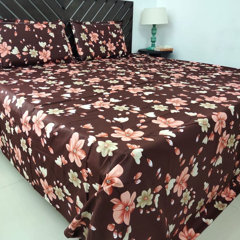 Temptations King Size Bedsheet Set with 2 Pillow Covers, 100% Cotton, Fade Resistant, Dark Color