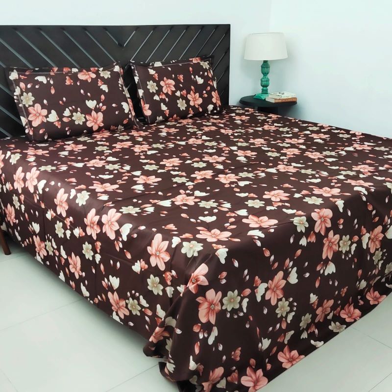 Temptations King Size Bedsheet Set with 2 Pillow Covers, 100% Cotton, Fade Resistant, Dark Color