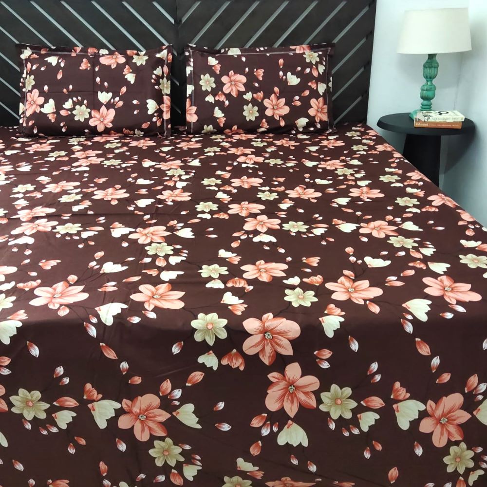 Temptations King Size Bedsheet Set with 2 Pillow Covers, 100% Cotton, Fade Resistant, Dark Color
