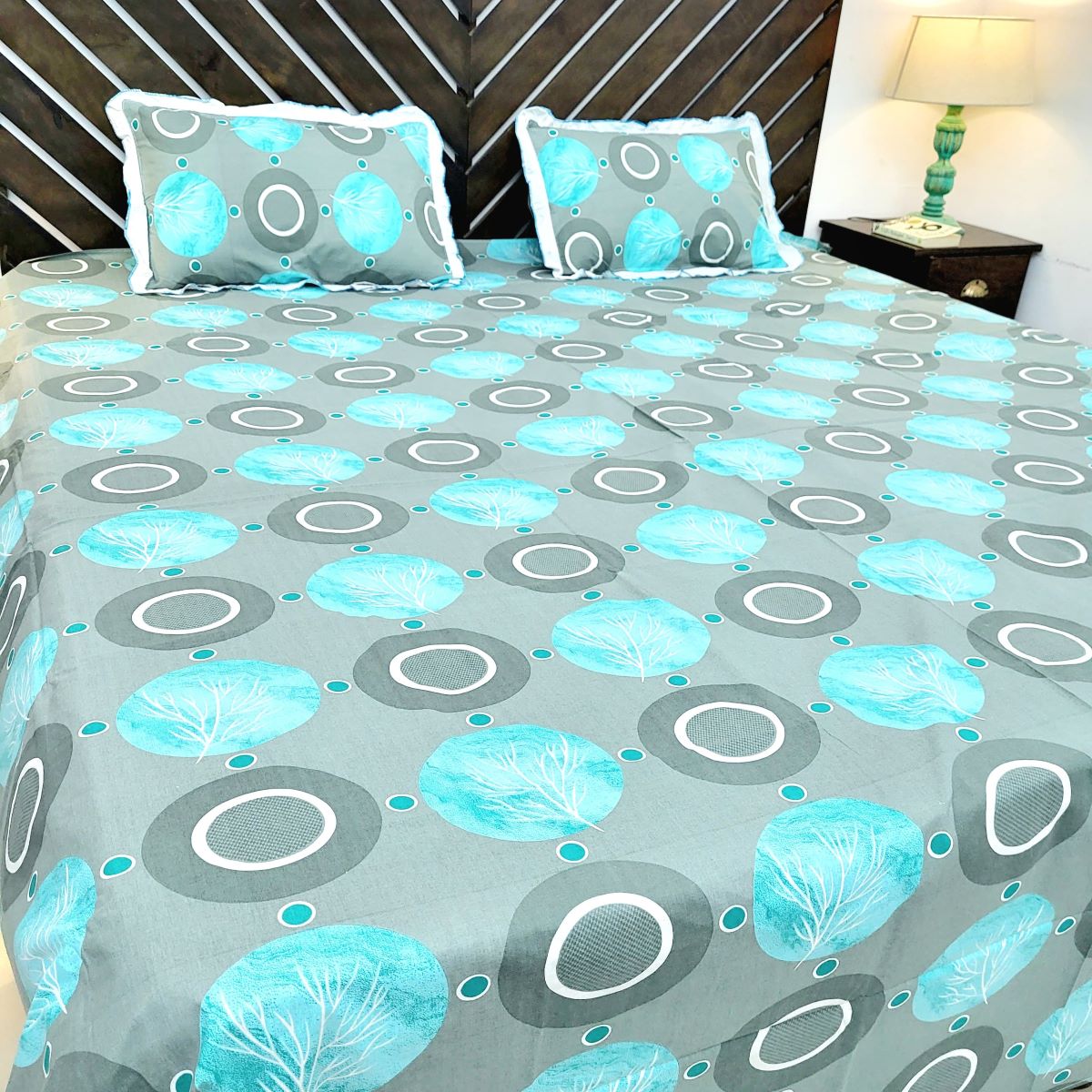 Urban Layers Pure Cotton Double Bedsheet, Polka Cyan