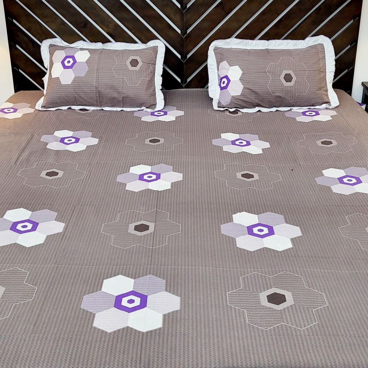 Urban Layers Pure Cotton Double Bedsheet, Purple Grey