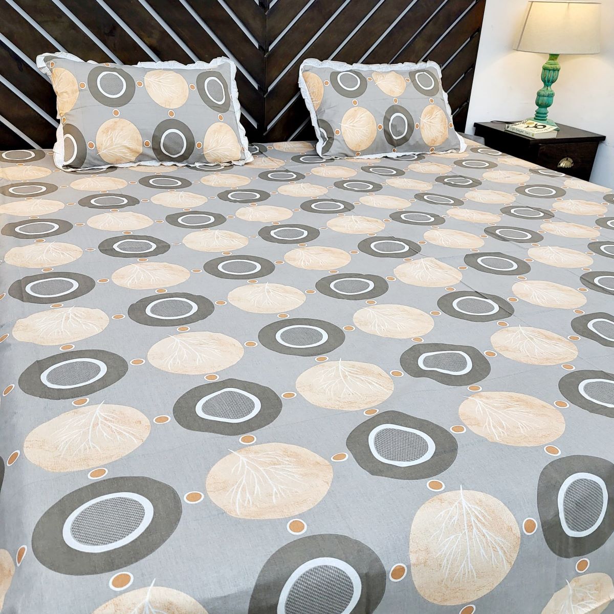 Urban Layers Pure Cotton Double Bedsheet, Polka Grey