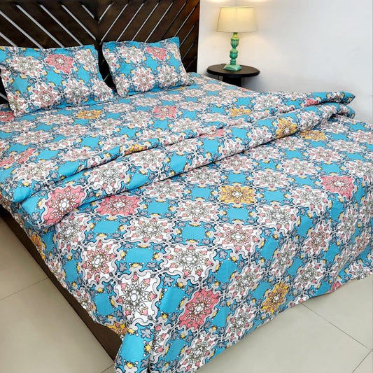 Comforter Bedding Combo Set Double Bed, Microfiber, Floral Grace Turquoise