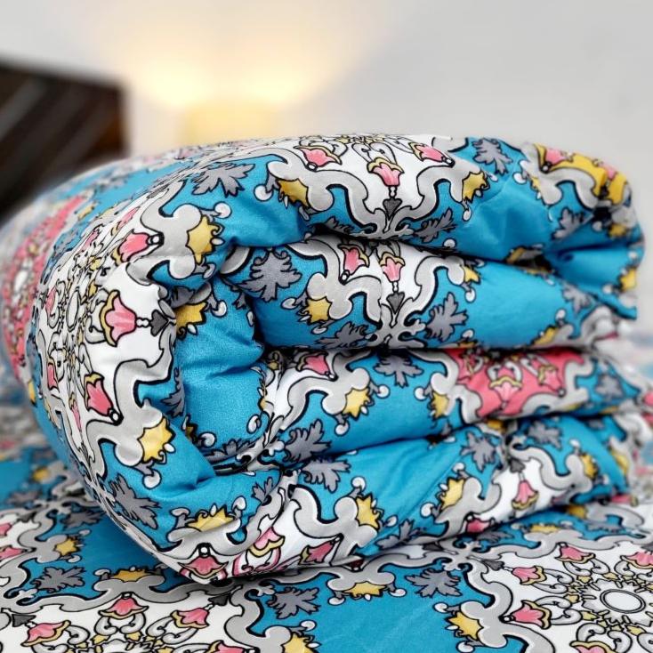 Comforter Bedding Combo Set Double Bed, Microfiber, Floral Grace Turquoise