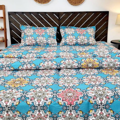 Comforter Bedding Combo Set Double Bed, Microfiber, Floral Grace Turquoise