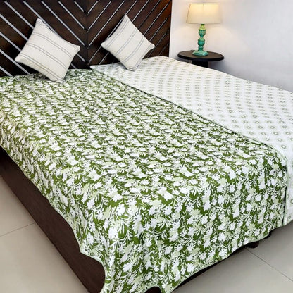 Dohar 100% Cambric Cotton Reversible Single Bed AC Blanket, Green Flora