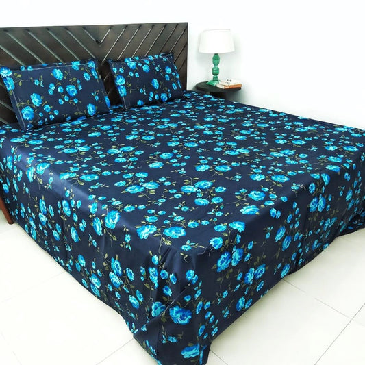 Temptations 100% Cotton King Bedsheet with 2 Pillow Covers 144 TC Procion, Dark Blue