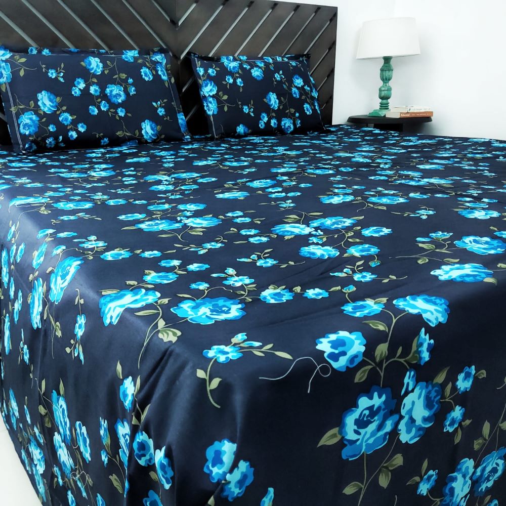 Temptations 100% Cotton King Bedsheet with 2 Pillow Covers 144 TC Procion, Dark Blue