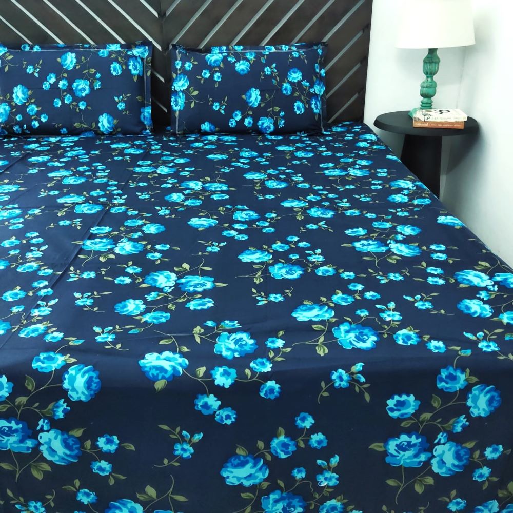 Temptations 100% Cotton King Bedsheet with 2 Pillow Covers 144 TC Procion, Dark Blue