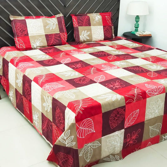 Temptations 100% Cotton King Bedsheet with 2 Pillow Covers 144 TC Procion, Red