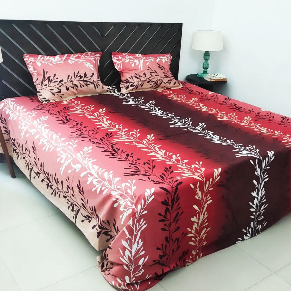 Temptations 100% Cotton King Bedsheet with 2 Pillow Covers 144 TC Procion, Red