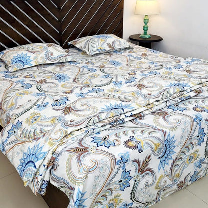 Comforter Bedding Combo Set Double Bed, Microfiber, Paisley Ivory White