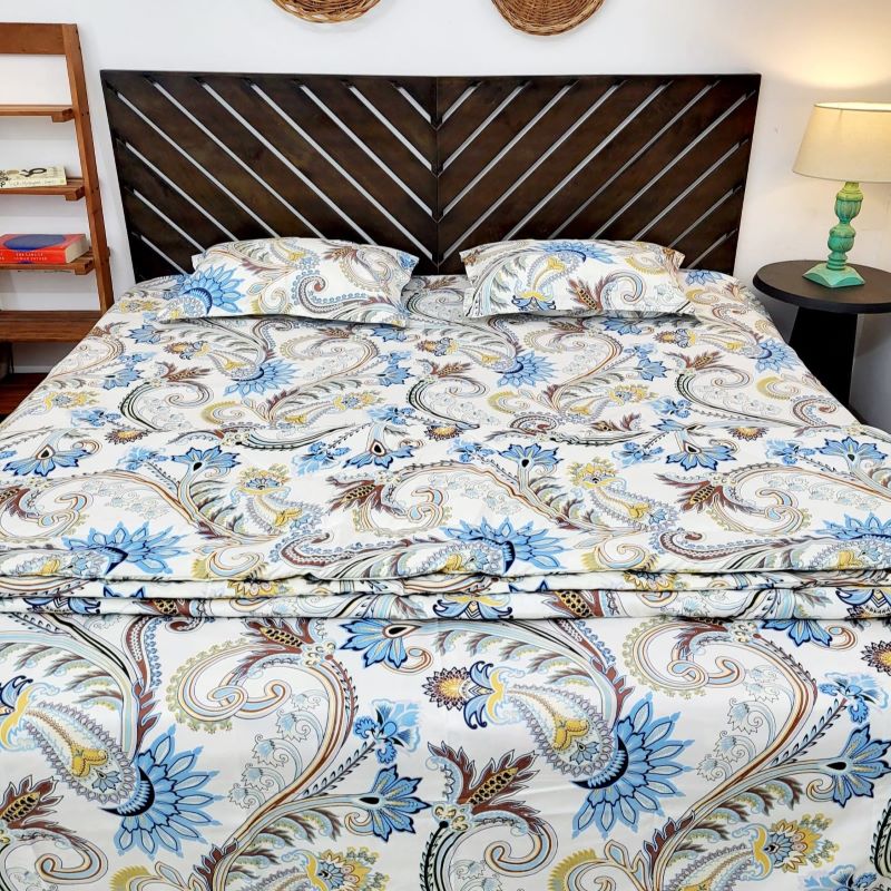 Comforter Bedding Combo Set Double Bed, Microfiber, Paisley Ivory White