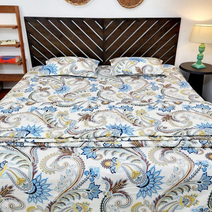 Comforter Bedding Combo Set Double Bed, Microfiber, Paisley Ivory White