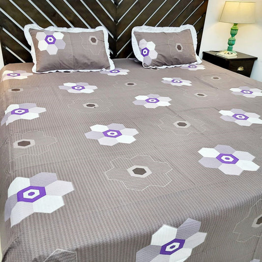 Urban Layers Pure Cotton Double Bedsheet, Purple Grey