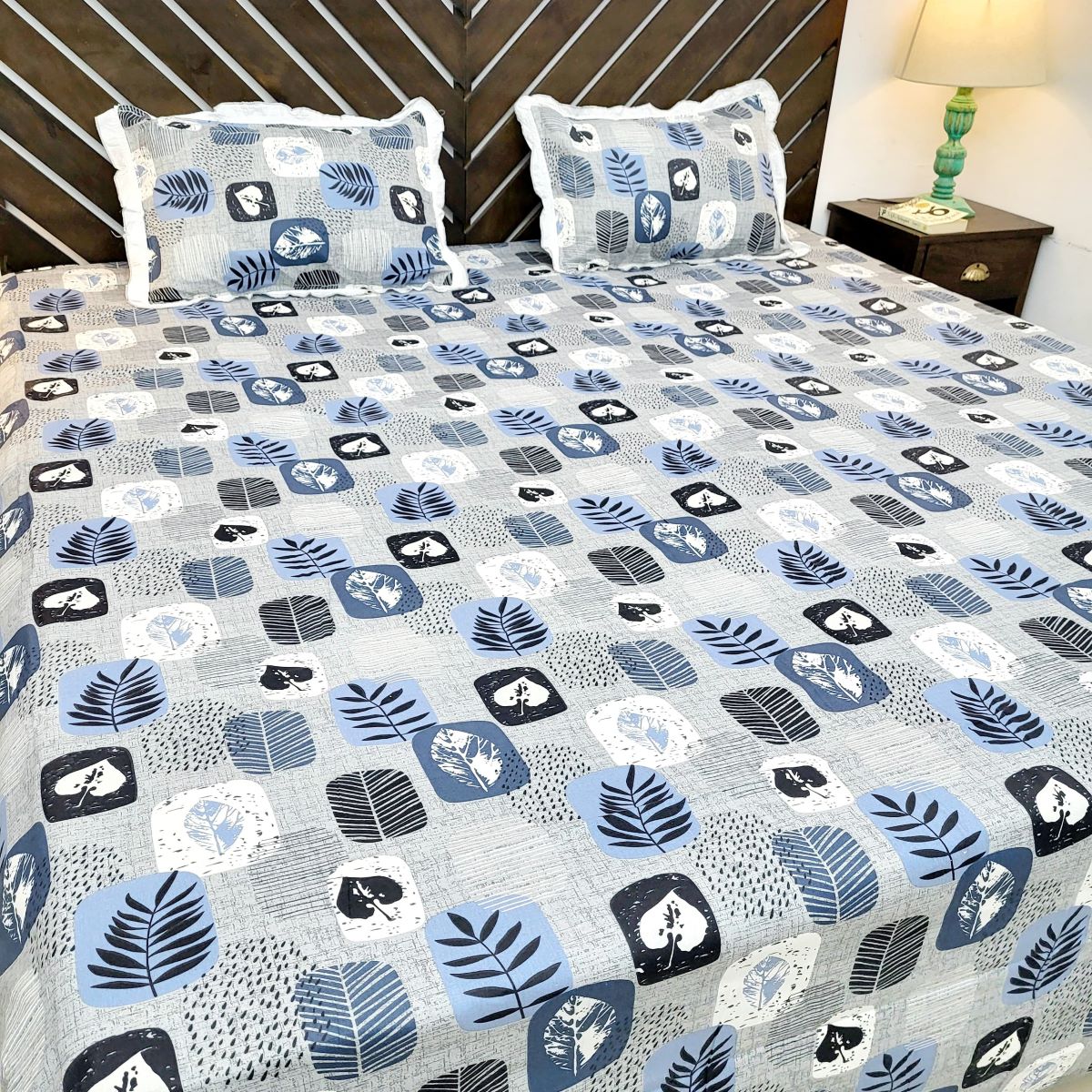 Urban Layers Pure Cotton Double Bedsheet, Misty Blue